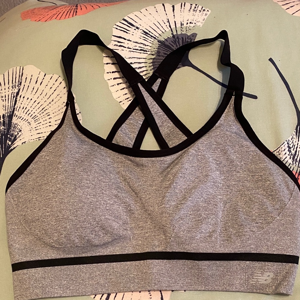 New Balance Black and Gray Sports Bra - Size Large